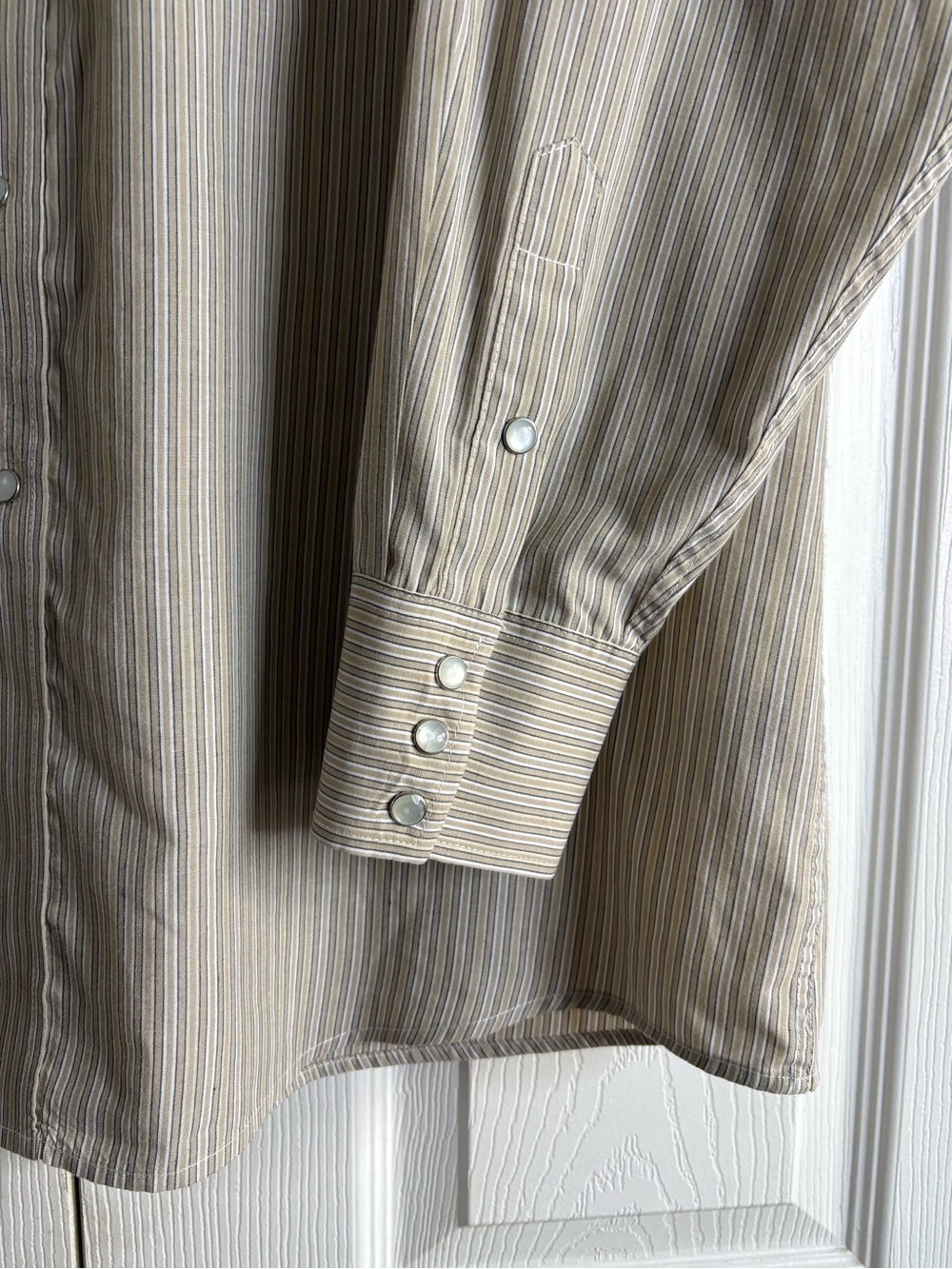 Panhandle Slim Beige Striped Western Button-Up Shirt - Picture 4 of 16